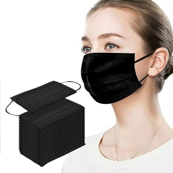 3-ply Disposable Face Masks Individually Packaged 50 Pack - Black